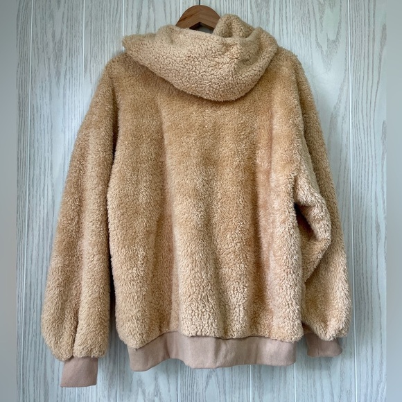 Meyook Tan Fleece Hoodie Fuzzy Long Sleeve Partial Zip Up Sherpa Pullover Sz XL - Picture 3 of 3